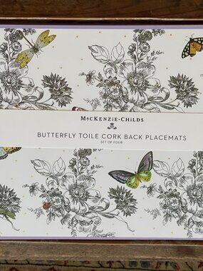 MacKenzie-Childs Butterfly Toile CorkPlacemats (4)-NEW Botanical Tea Garden
